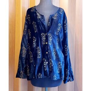 Soft Surroundings  medium embroidered black & gold button up blouse